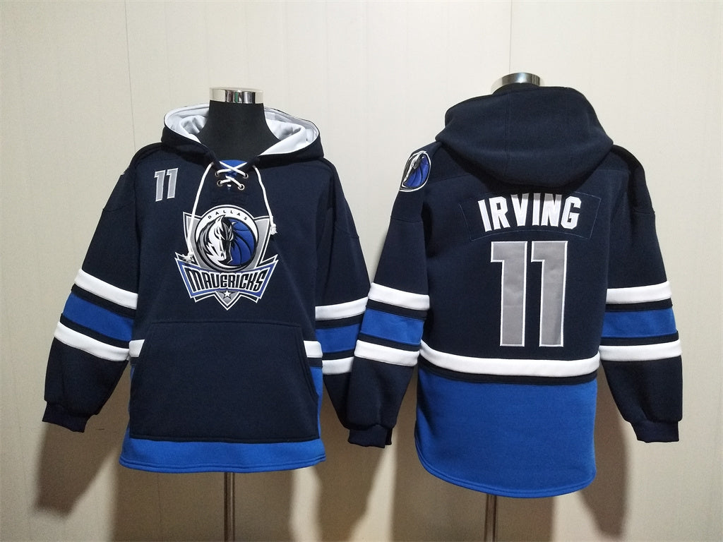 Men's Kyrie Irving Dirk Nowitzki Dallas Mavericks Blank Navy Pullover Hoodie