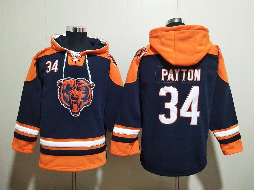 Men's Walter Payton Chicago Bears Navy Ageless Must-Have Lace-Up Pullover Hoodie