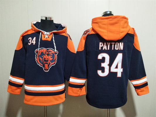 Men's Walter Payton Chicago Bears Navy Ageless Must-Have Lace-Up Pullover Hoodie