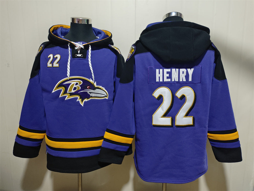 Men's Lamar Jackson Baltimore Ravens Purple Jersey Ageless Must-Have Lace-Up Pullover Hoodie