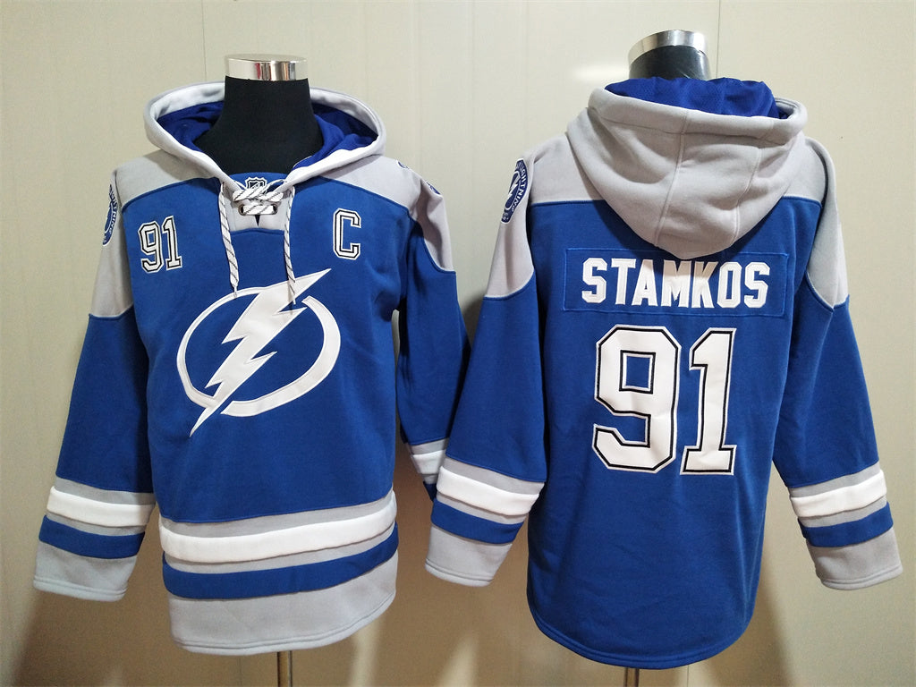 Men's Steven Stamkos Tampa Bay Lightning Blue Jersey Ageless Must-Have Lace-Up Pullover Hoodie