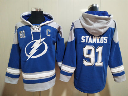 Men's Steven Stamkos Tampa Bay Lightning Blue Jersey Ageless Must-Have Lace-Up Pullover Hoodie