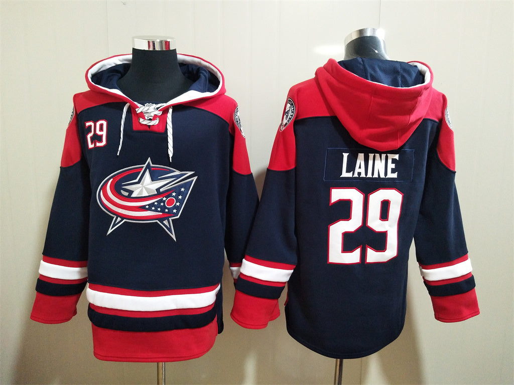 Men's Patrik Laine Columbus Blue Jackets Navy Jersey Ageless Must-Have Lace-Up Pullover Hoodie