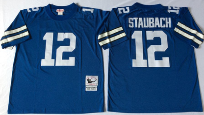 Men's Roger Staubach Dallas Cowboys White Navy Vintage Stitched Football Jersey