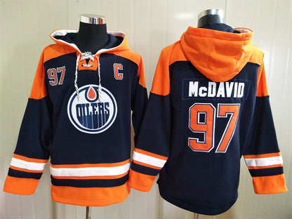 Men's Wayne Gretzky Connor McDavid Edmonton Oilers Navy Jersey Ageless Must-Have Lace-Up Pullover Hoodie