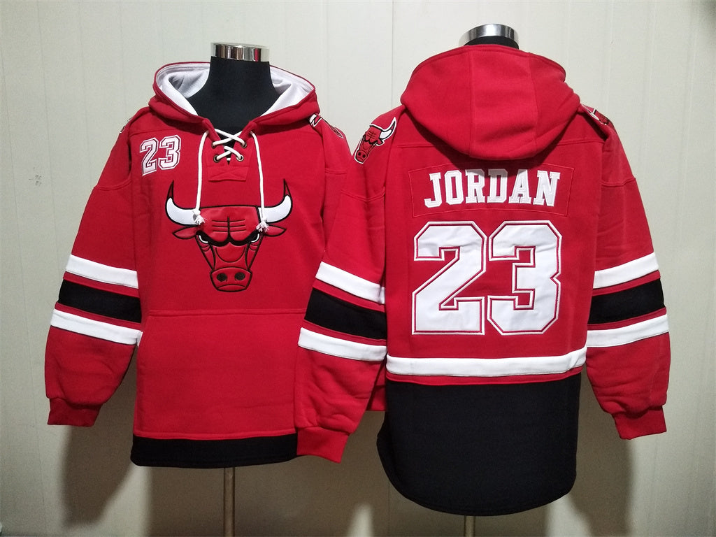 Men's Chicago Bulls #23 Michael Jordan Blank Red Pullover Hoodie