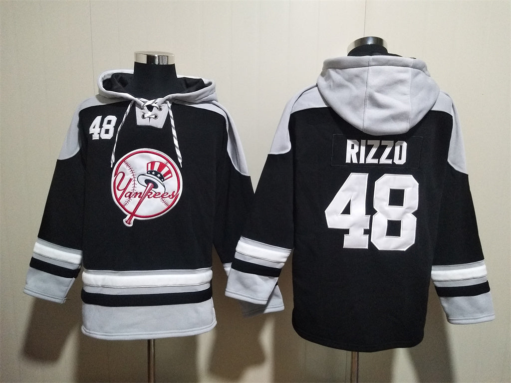 Men's Derek Jeter Yankees Black Jersey Ageless Must-Have Lace-Up Pullover Hoodie