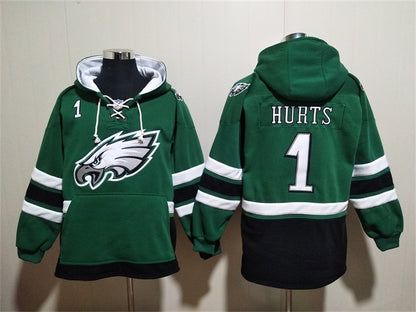 Men's Saquon Barkley Jalen Hurts Philadelphia Eagles Midnight Green Ageless Must-Have Pocket Lace-Up Pullover Hoodie