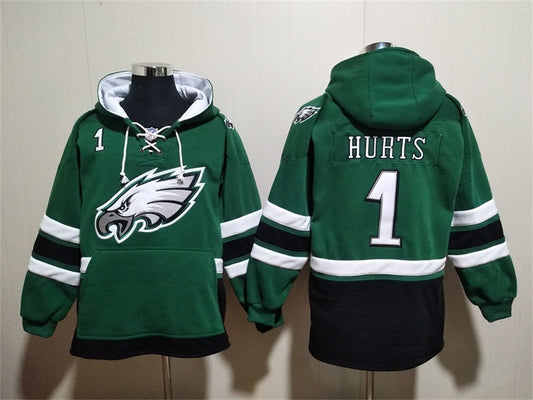 Men's Saquon Barkley Jalen Hurts Philadelphia Eagles Midnight Green Ageless Must-Have Pocket Lace-Up Pullover Hoodie