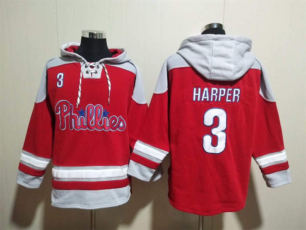 Men's Philadelphia Phillies Red Jersey Ageless Must-Have Lace-Up Pullover Hoodie