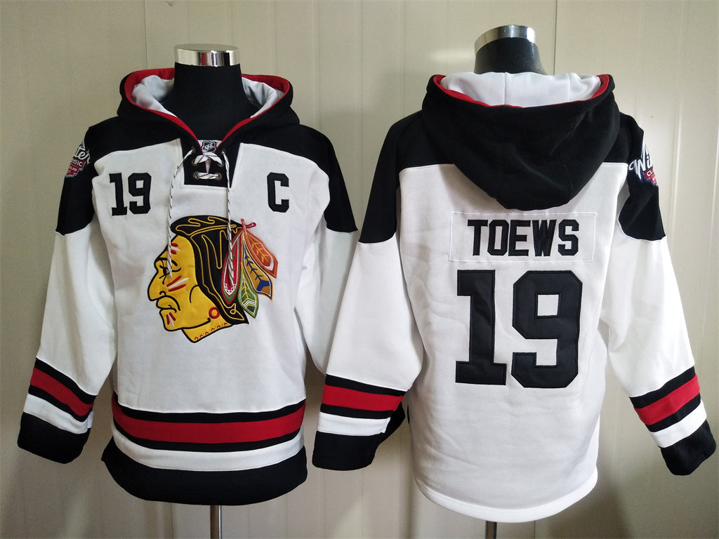 Men's Patrick Kane Chicago Blackhawks White Jersey Ageless Must-Have Lace-Up Pullover Hoodie