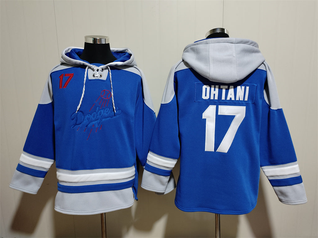 Men's Dodgers Royal Jersey Ageless Must-Have Lace-Up Pullover Hoodie