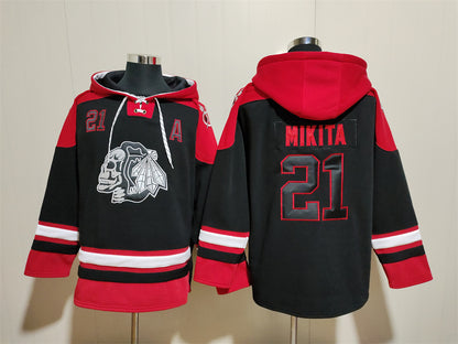 Men's Connor Bedard Chicago Blackhawks Skull Black Jersey Ageless Must-Have Lace-Up Pullover Hoodie