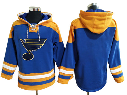 Men's Jordan Binnington St. Louis Blues Blue Jersey Ageless Must-Have Lace-Up Pullover Hoodie