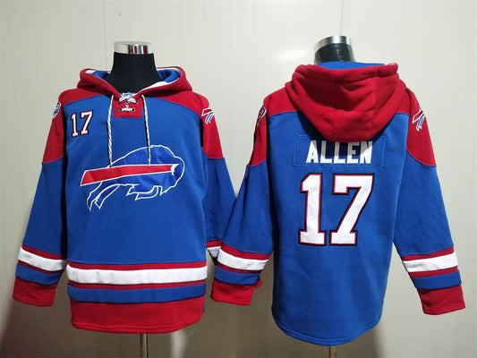 Men's Dawson Knox Josh Allen Buffalo Bills Royal Jersey Ageless Must-Have Lace-Up Pullover Hoodie