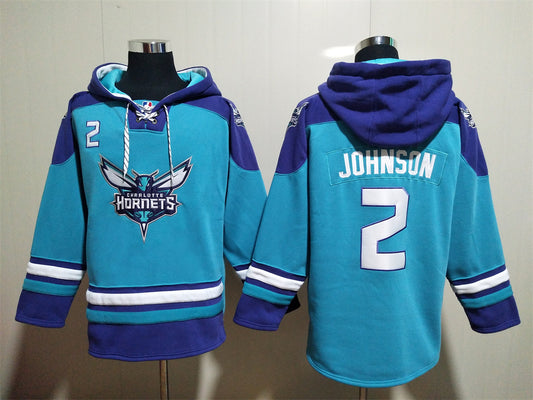 Men's Larry Johnson Charlotte Hornets Teal Ageless Must-Have Lace-Up Pullover Hoodie