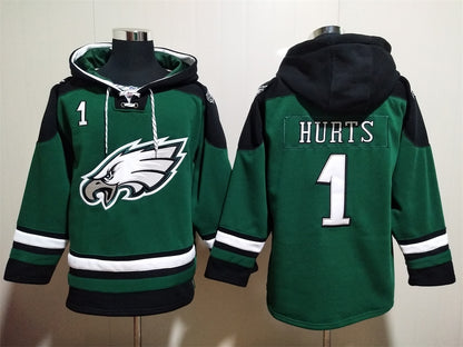 Men's Saquon Barkley Jalen Hurts Philadelphia Eagles Midnight Green Ageless Must-Have Lace-Up Pullover Hoodie