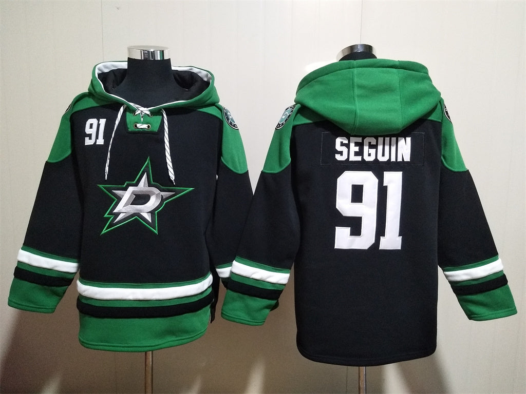Men's Tyler Seguin Dallas Stars Black Jersey Ageless Must-Have Lace-Up Pullover Hoodie