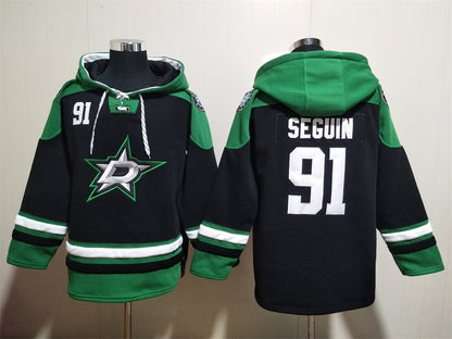 Men's Tyler Seguin Dallas Stars Black Jersey Ageless Must-Have Lace-Up Pullover Hoodie