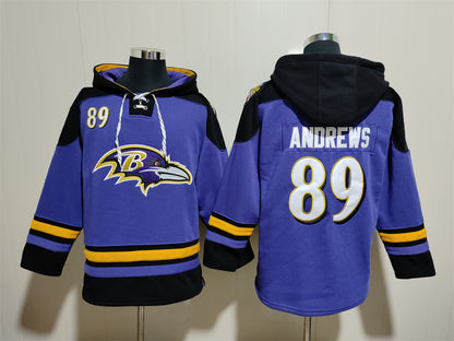 Men's Lamar Jackson Baltimore Ravens Purple Jersey Ageless Must-Have Lace-Up Pullover Hoodie