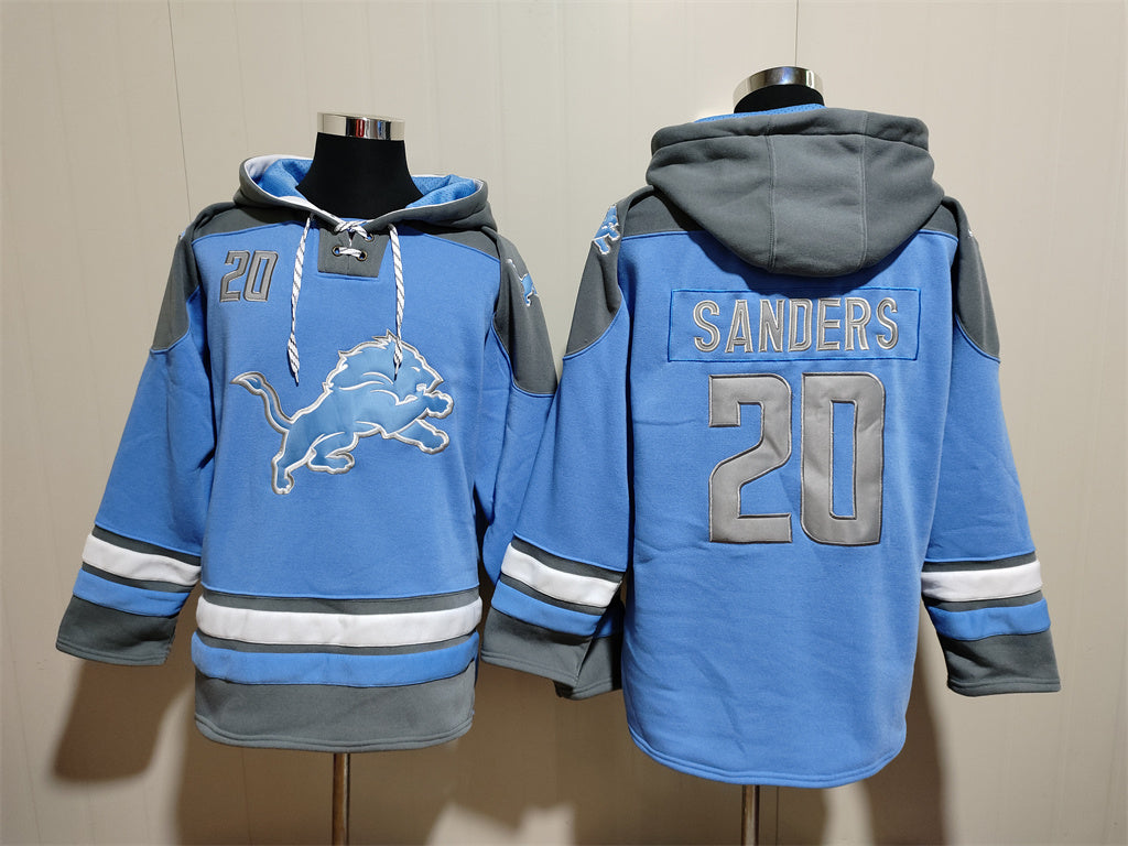 Men's Amon-Ra St. Brown Detroit Lions Blue Jersey Ageless Must-Have Lace-Up Pullover Hoodie