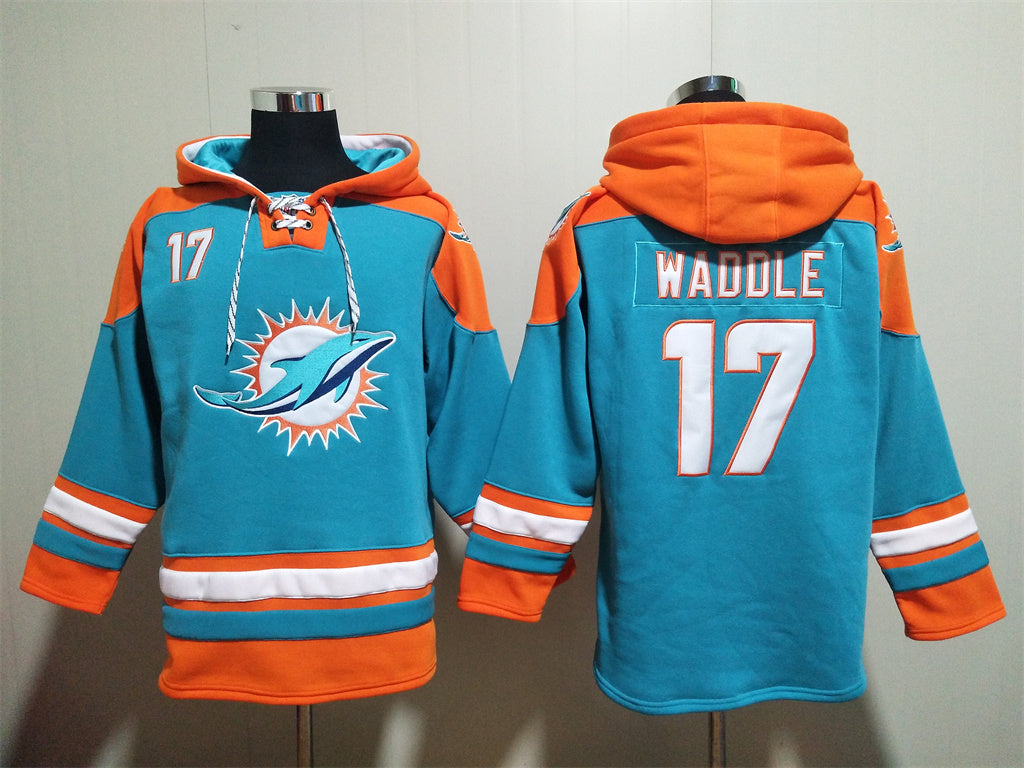 Men's Dan Marino Miami Dolphins Aqua Jersey Ageless Must-Have Lace-Up Pullover Hoodie