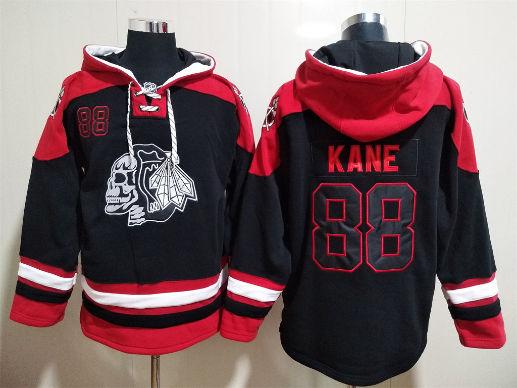 Men's Connor Bedard Chicago Blackhawks Skull Black Jersey Ageless Must-Have Lace-Up Pullover Hoodie