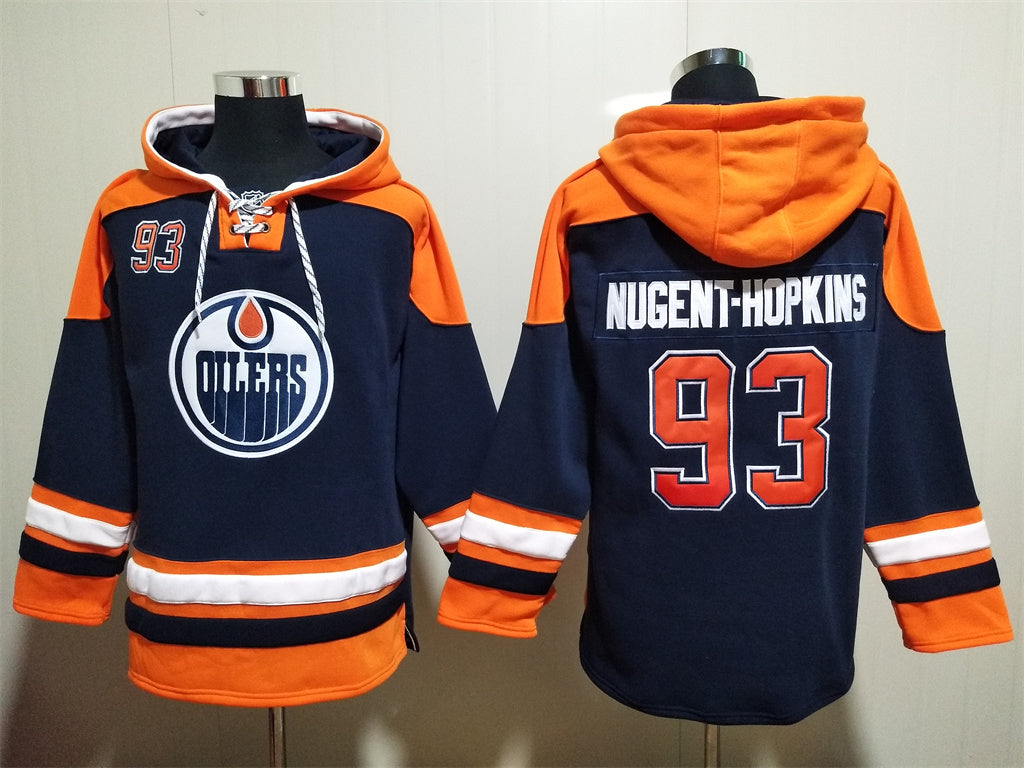 Men's Wayne Gretzky Connor McDavid Edmonton Oilers Navy Jersey Ageless Must-Have Lace-Up Pullover Hoodie
