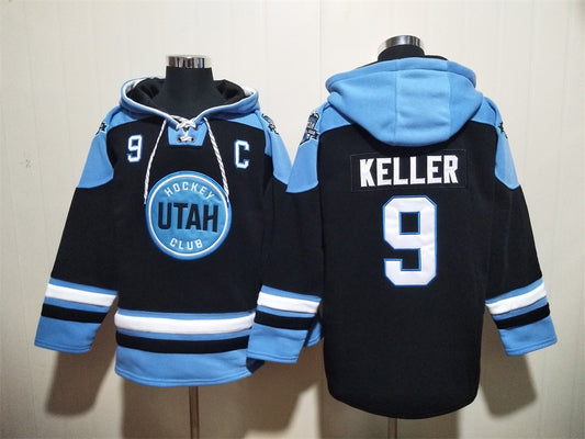 Men's Clayton Keller Utah Mammoth Black Jersey Ageless Must-Have Lace-Up Pullover Hoodie