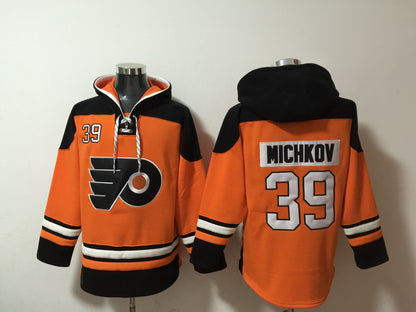 Men's Matvei Michkov Philadelphia Flyers Orange Jersey Ageless Must-Have Lace-Up Pullover Hoodie