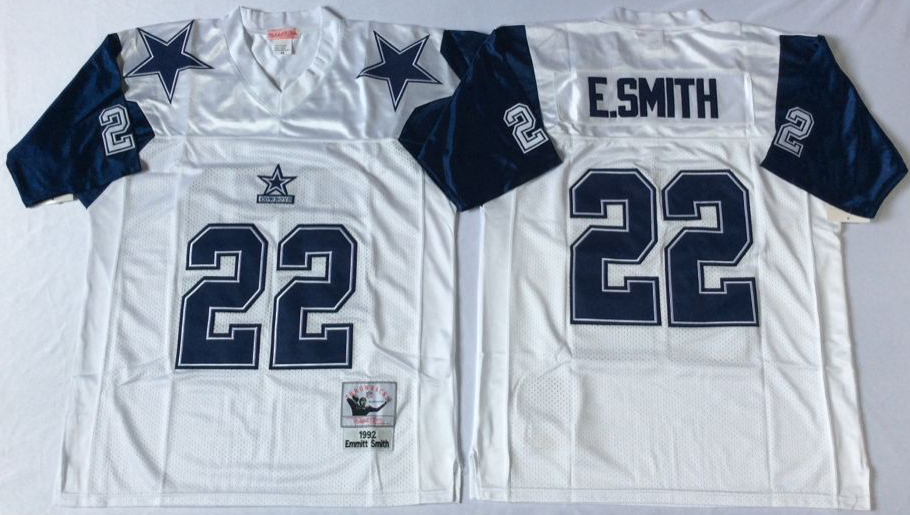 Men's Emmitt Smith #22 Dallas Cowboys White Navy Vintage Stitched Football Jersey