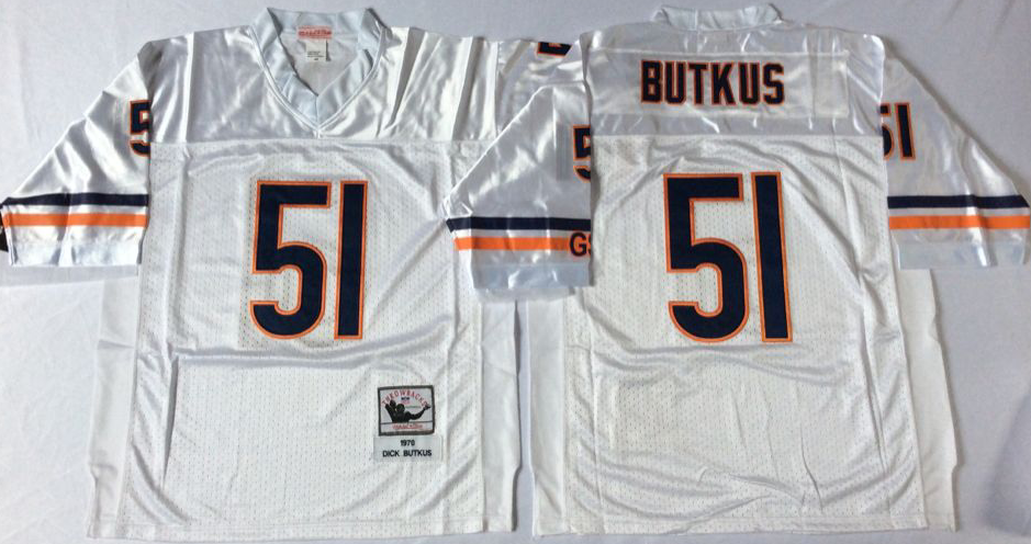 Men's Dick Butkus #51 Chicago Bears White Navy Vintage Stitched Football Jersey