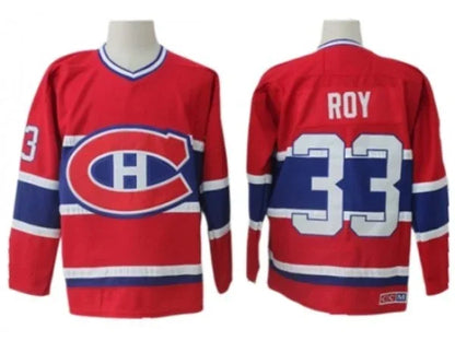 Men's Montreal Canadiens Patrick Roy Red White Throwback Stitched Hockey Jersey