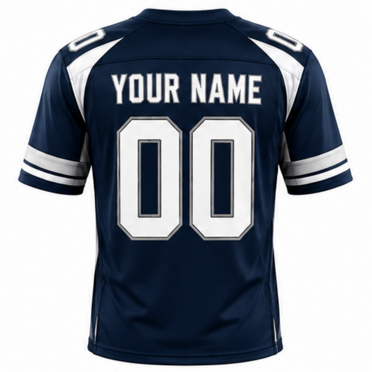 Custom Navy Blue Football Jersey Back View