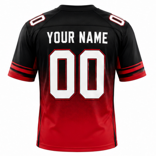 Custom Black Red Gradient Football Jersey Back View