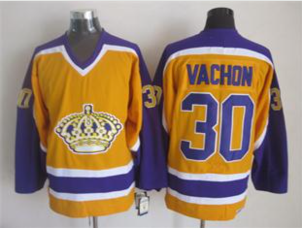 Men's Rogie Vachon #30 Kings Black White Gold Purple Vintage Stitched Hockey Jersey