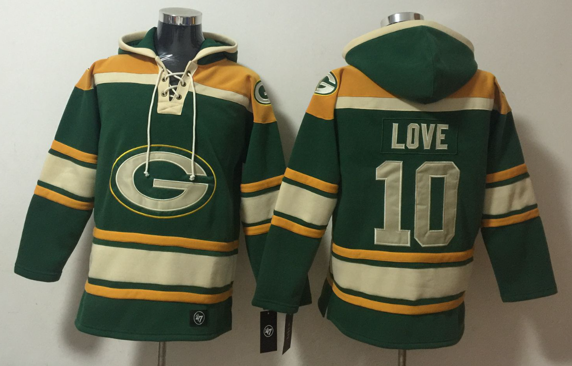 Men's Jordan Love Green Bay Packers Green Ageless Must-Have Lace-Up Pullover Hoodie