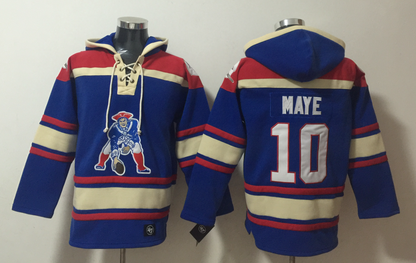 Men's Drake Maye New England Patriots Navy Ageless Must-Have Lace-Up Pullover Hoodie