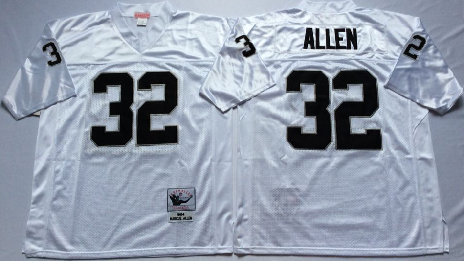 Men's Marcus Allen #32 Oakland Raiders White Black Vintage Stitched Football Jersey