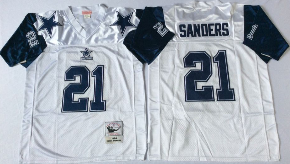 Men's Deion Sanders #21 Dallas Cowboys White Navy Vintage Stitched Football Jersey
