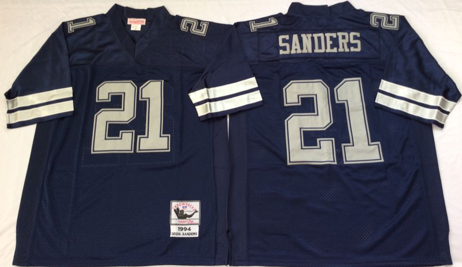 Men's Deion Sanders #21 Dallas Cowboys White Navy Vintage Stitched Football Jersey