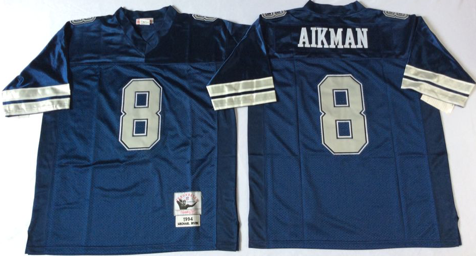 Men's Troy Aikman #8 Dallas Cowboys White Navy Vintage Stitched Football Jersey