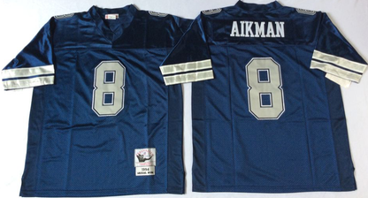 Men's Troy Aikman #8 Dallas Cowboys White Navy Vintage Stitched Football Jersey