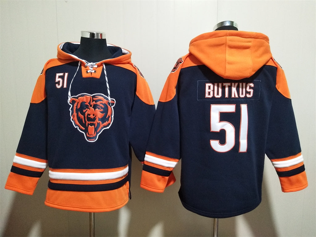 Men's Walter Payton Chicago Bears Navy Ageless Must-Have Lace-Up Pullover Hoodie