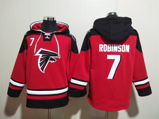 Men's Bijan Robinson Atlanta Falcons Red Jersey Ageless Must-Have Lace-Up Pullover Hoodie