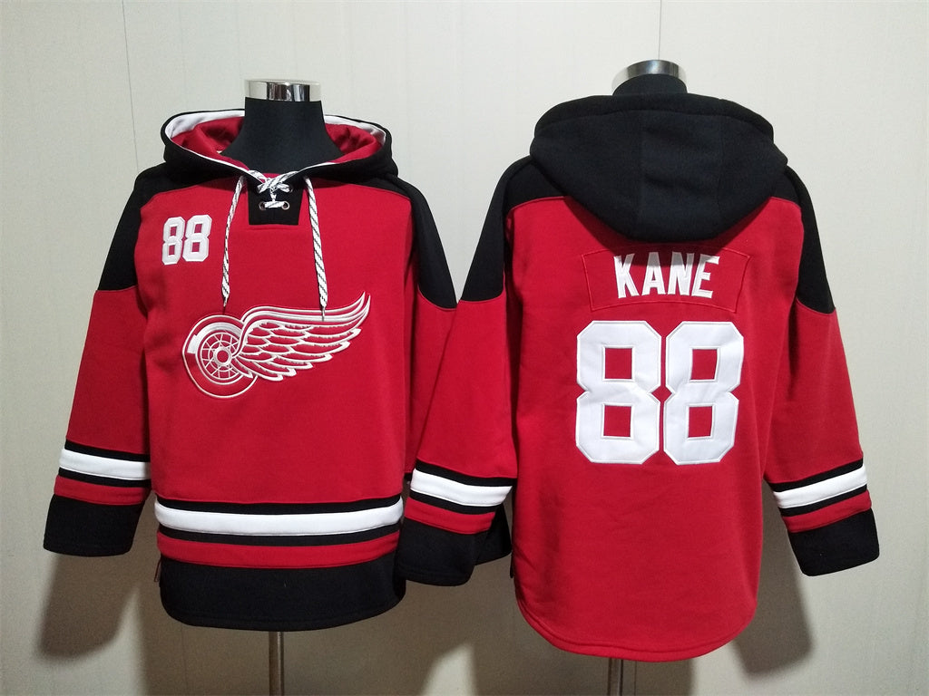 Men's Alex DeBrincat Detroit Red Wings Red Jersey Ageless Must-Have Lace-Up Pullover Hoodie