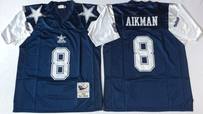 Men's Troy Aikman #8 Dallas Cowboys White Navy Vintage Stitched Football Jersey