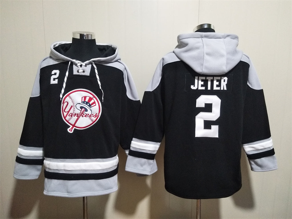 Men's Derek Jeter Yankees Black Jersey Ageless Must-Have Lace-Up Pullover Hoodie