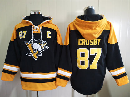 Men's Mario Lemieux Pittsburgh Penguins Black Jersey Ageless Must-Have Lace-Up Pullover Hoodie