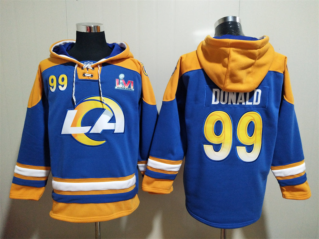 Men's Matthew Stafford Los Angeles Rams Royal Jersey Ageless Must-Have Lace-Up Pullover Hoodie